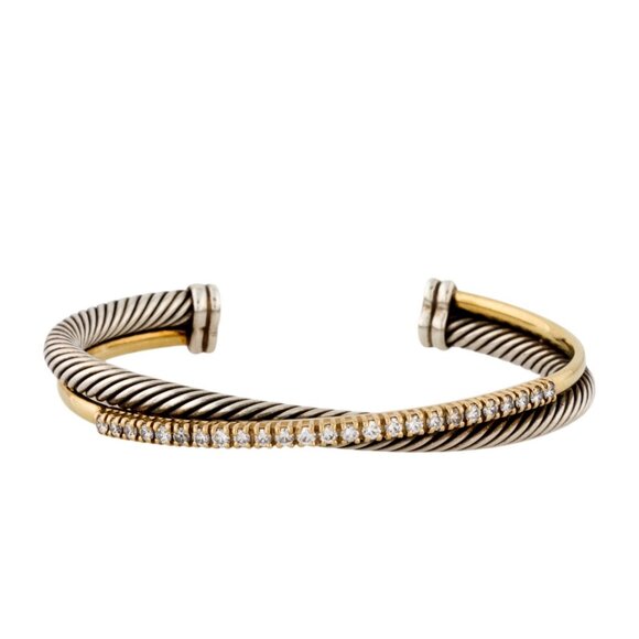 DAVID YURMAN TWO-TONE DIAMOND 1.25 CTW CROSSOVER ROW CUFF BRACELET - Picture 1 of 7